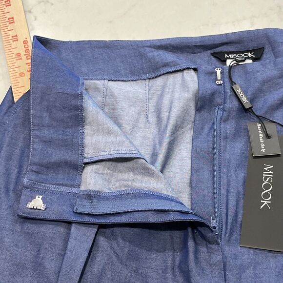 Misook NEW Zip Fly Wide Leg Pants Womens Medium x33" Blue Cotton Pockets Pleated - Picture 8 of 14